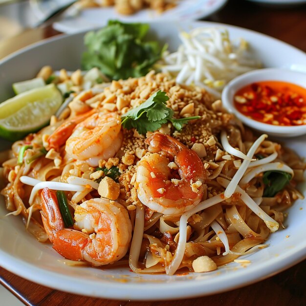 Foto pad thai clássico thai stirfried noodle prato