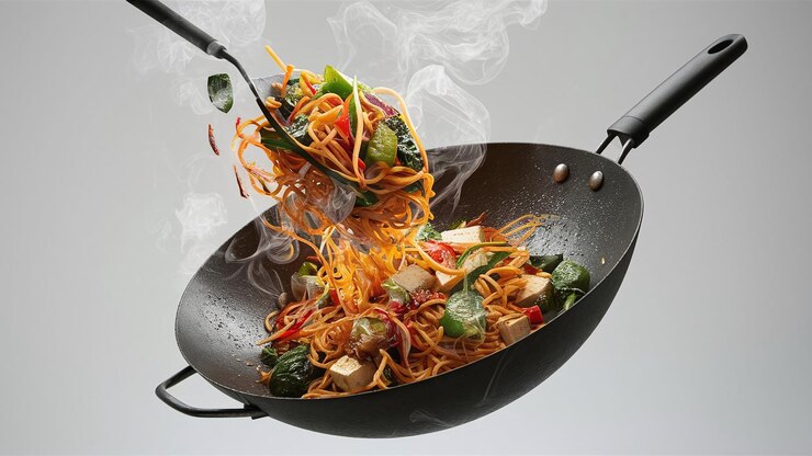 Pad thai con una mezcla de fideos, tofu y verduras