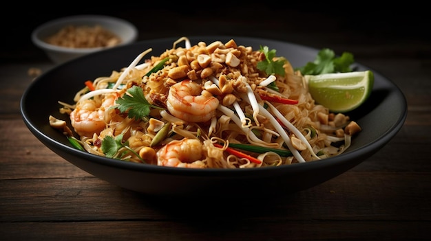 Un Pad Thai Sabroso Favorito Tailandés con Cacahuetes Picados