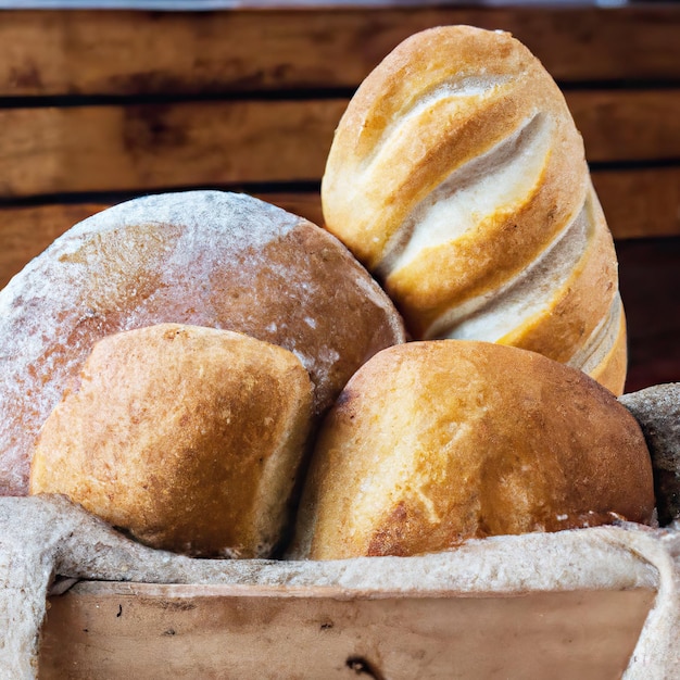 Padaria com vários tipos de pão fresco Pães baguete bagel pão doce e croissant Fechar representação 3D