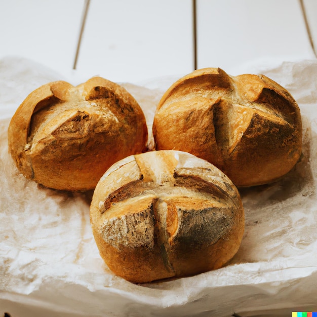 Padaria com vários tipos de pão fresco Pães baguete bagel pão doce e croissant Fechar representação 3D