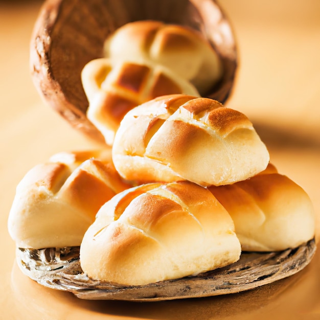 Padaria com vários tipos de pão fresco Pães baguete bagel pão doce e croissant Fechar representação 3D