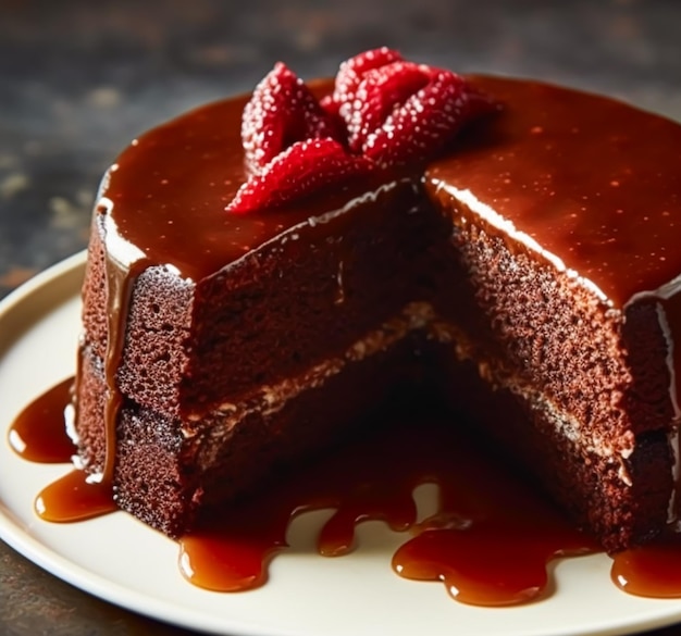 Padaria de comida e receita de bolo de chocolate pudim de bolo de chocolate com molho de cacau e caramelo generativo ai