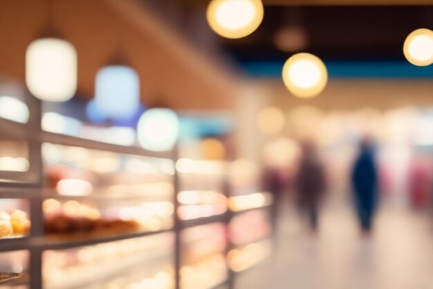 Padaria em um Bokeh fundo de um centro comercial com luzes borradas imagem