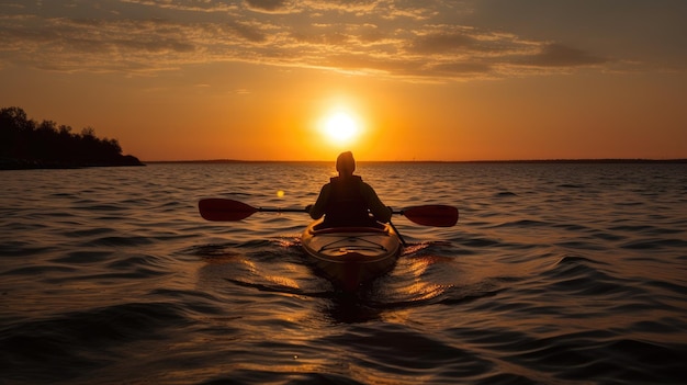 Paddeln in den Sonnenuntergang Die Reise eines Kajakfahrers