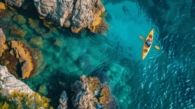 Foto paddle através de águas azuis