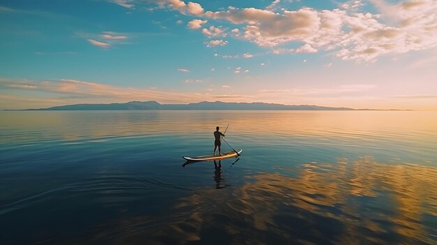 Foto paddleboarding in ruhigen meeresgewässern