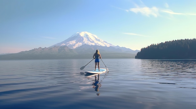 Foto paddleboarding en el lagogenerative ai