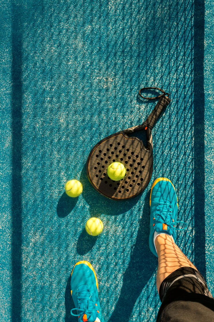 Foto padel raquete de tênis fundo com cópia de espaço campo de esportes e bolas