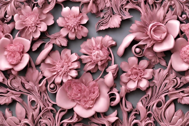 Padrão 3D com flores cor-de-rosa detalhes intrincados 27