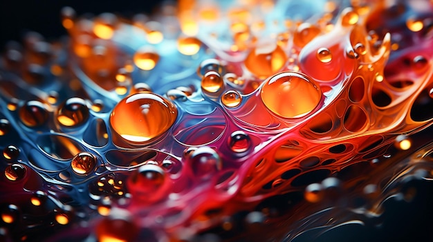 Padrão abstrato de gotas líquidas multicoloridas na superfície da mesa brilhante