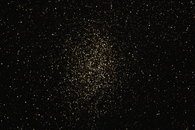 Padrão abstrato dourado, brilho, poeira de estrelas, luzes cintilantes, grunge no preto.