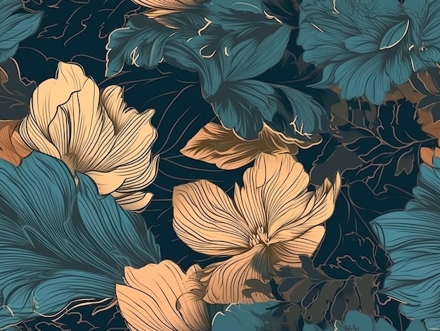 Padrão botânico perfeito com folhas, flores, papel de parede, design de plano de fundo generative ai