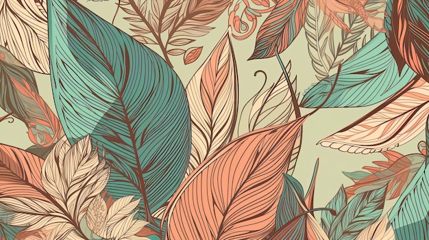 Padrão botânico perfeito com ilustração de folha vintage para design têxtil Generative AI