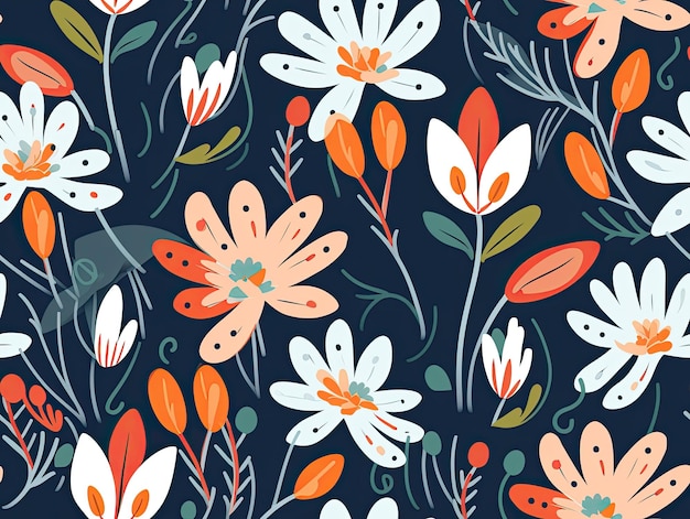 Padrão botânico sem costura flores ilustração papel de parede design de fundo IA generativa