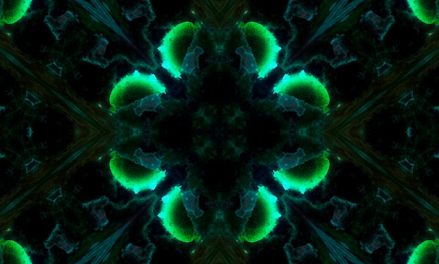 Foto padrão caleidoscópico sem costura de trevo de néon verde