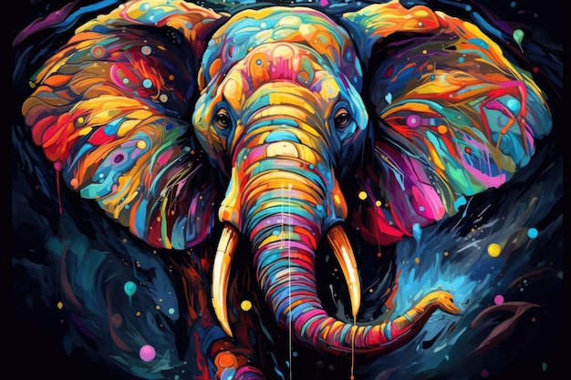 Padrão colorido pintado com pincéis ilustração animal abstrata elefante