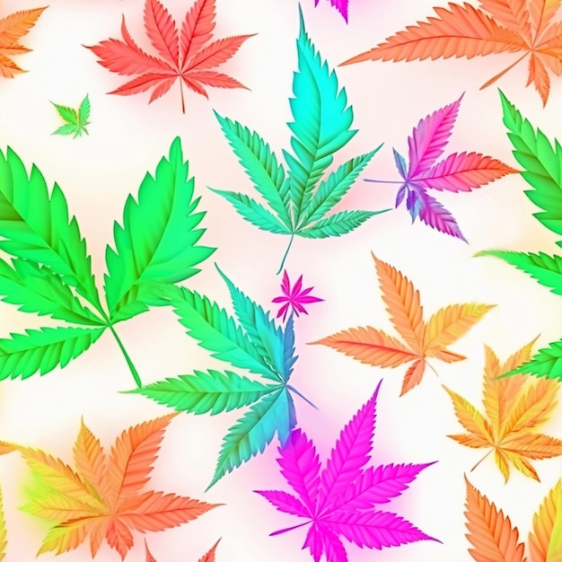 Foto padrão colorido sem costura de folhas de cânhamo em um fundo branco