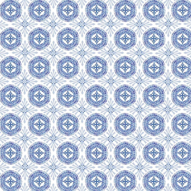Padrão com diferentes formas ornamentais de cor azul em um fundo branco