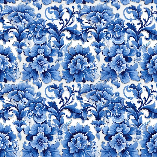 Padrão com flores azuis azulejos
