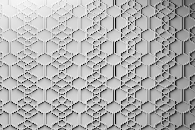 Padrão com repetição de hexágonos. Efeito de papel feito com formas geométricas organiza sobre a superfície.