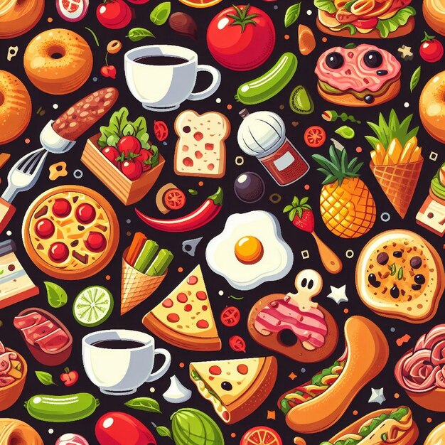 Foto padrão de alimentos sem costura ilustração de fundo orgânico natural saudável frutas frescas vegetais tomates