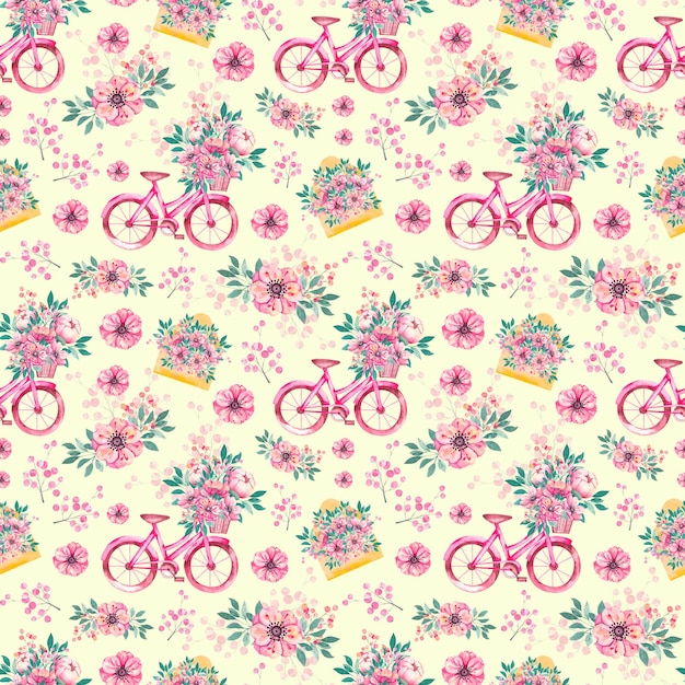 Padrão de aquarela com anêmonas de envelope de bicicleta