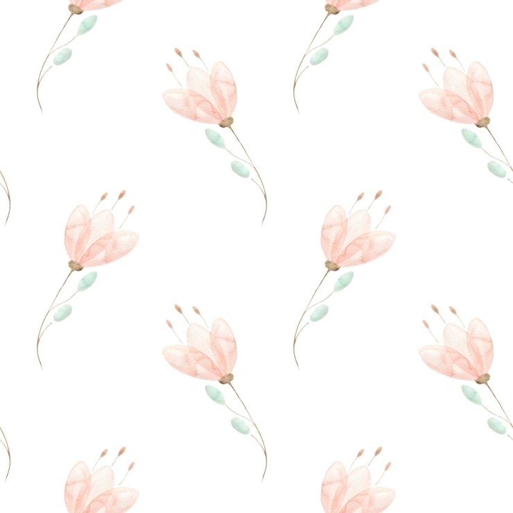 Foto padrão de aquarela com delicados galhos de flores rosa com ilustração botânica de folhas em um branco