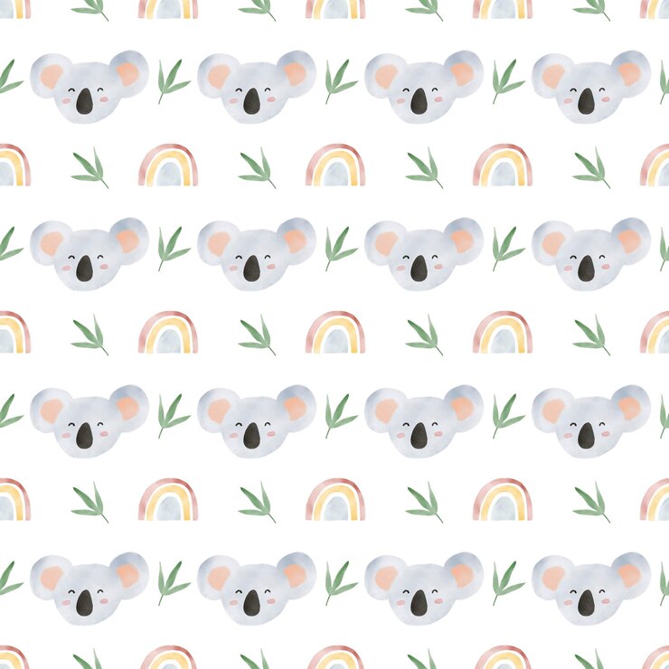 Padrão de aquarela de animais africanos Animal da selva coala sem costura fundo aquarela Ilustração de animais selvagens pintados à mão isolada no fundo branco Wallart do berçário