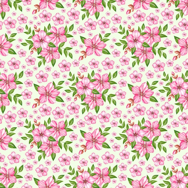 Padrão de aquarela floral com flor de cerejeira rosa