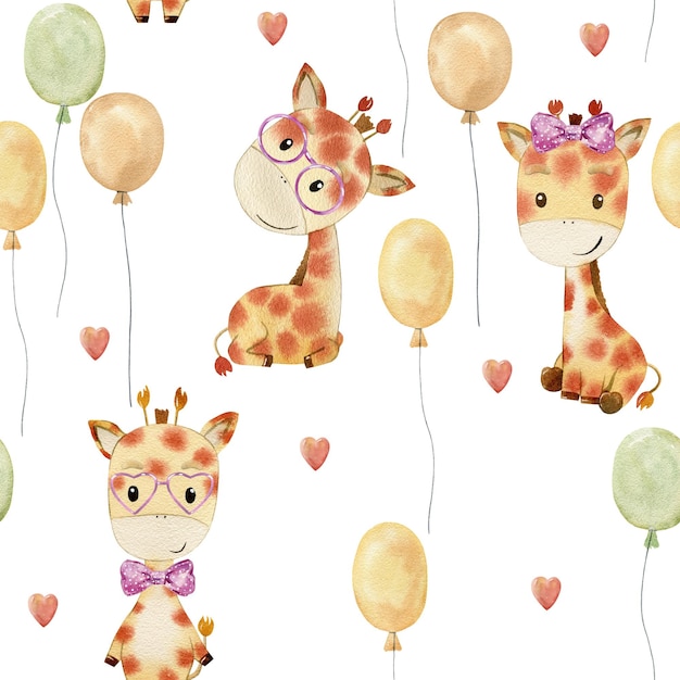 Padrão de aquarela sem costura com papel de parede de girafas para papel de embrulho de tecido etc