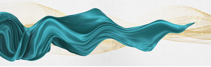 Foto padrão de arte abstrata de fita azul, imagem pendurada em linha dourada, banner