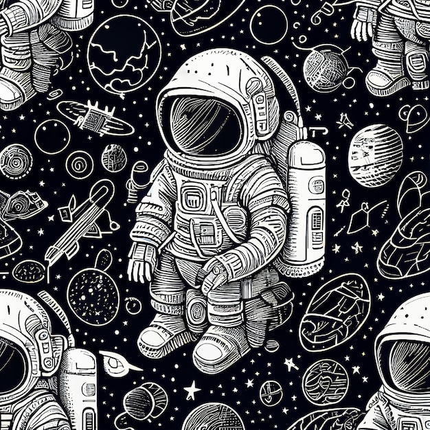 padrão de arte de linha de astronauta