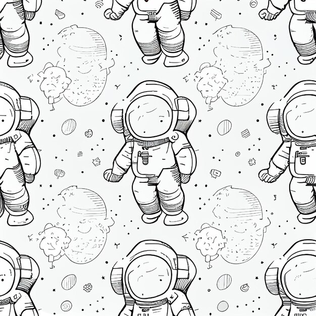 padrão de arte de linha de astronauta
