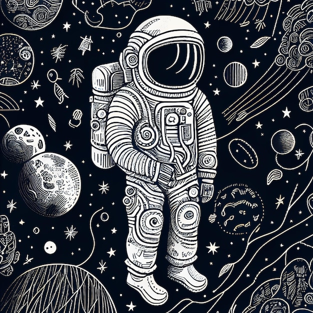 padrão de arte de linha de astronauta