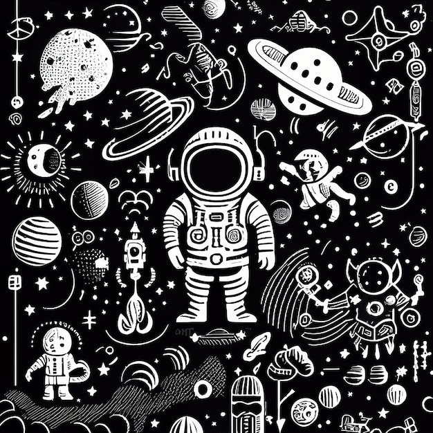 padrão de arte de linha de astronauta