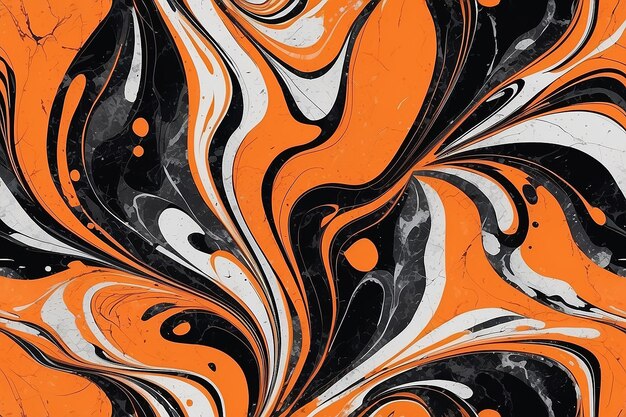 Padrão de arte de mármore sem costura com fundo de mármore texturizado grunge em laranja e preto Vector de design de mármore decorativo preparado para impressão têxtil