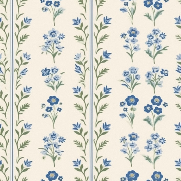 Padrão de azulejos perfeito para decoração de papel de parede e design de tecido com um motivo floral clássico em tons suaves de azul e listras verticais