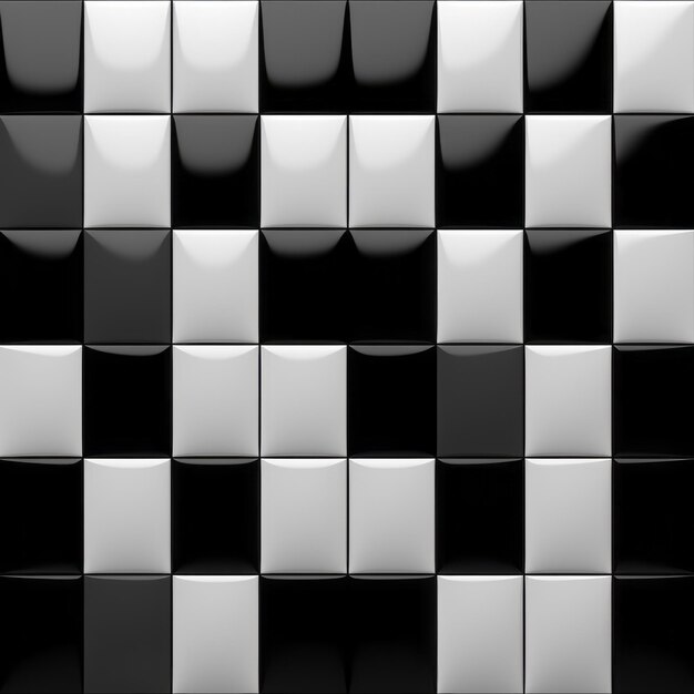 Padrão de azulejos pretos e brancos Renderização realista com blocos de cores vivas