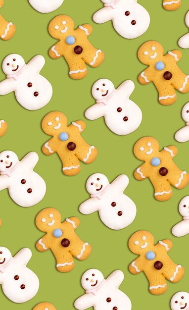 Padrão de biscoitos de natal de boneco de neve e homem-biscoito