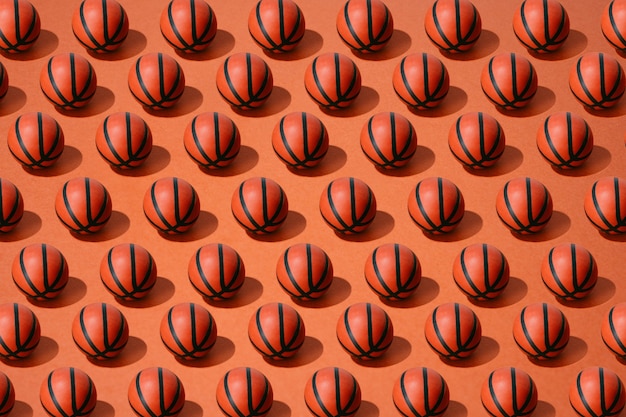 Padrão de bola de basquete em fundo vermelho. esporte e competição.cópia espaço. Ilustração 3D