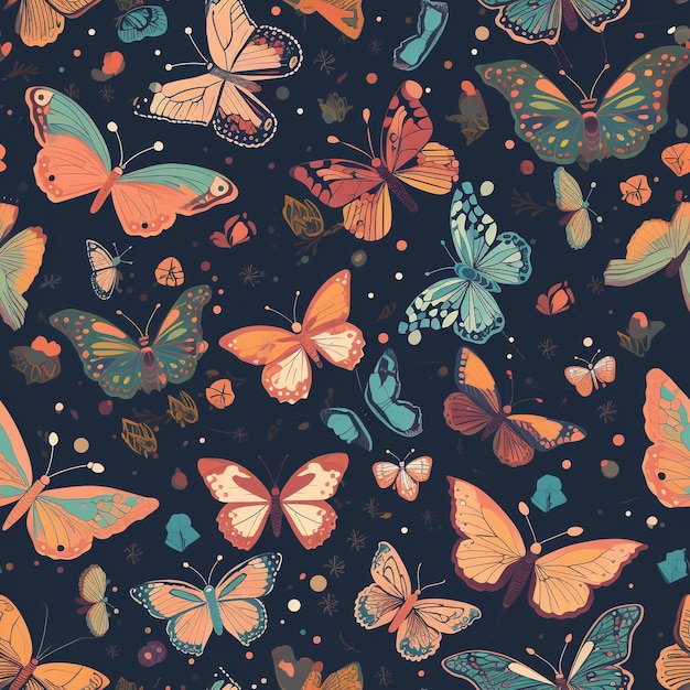 Padrão de borboletas sem costura com cores alegres