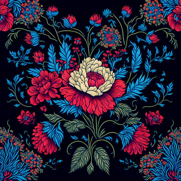 padrão de bordado mexicano tradicional com motivos florais intrincados e delicados