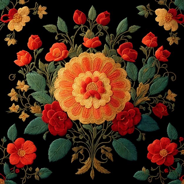 padrão de bordado tradicional mexicano com motivos florais intrincados e delicados