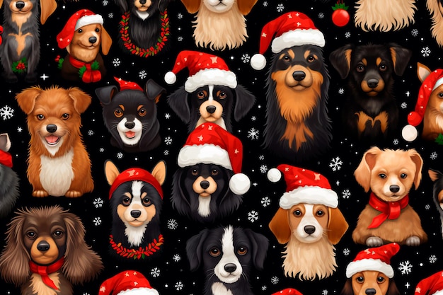 Padrão de cachorro de Natal de Ano Novo Papel de parede de fundo gerado por IA