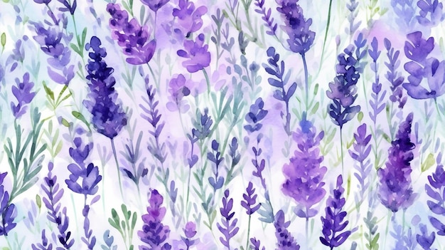 Padrão de campo de lavanda aquarela suave