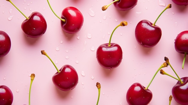 Padrão de cereja Cerejas vermelhas isoladas em fundo rosa claro