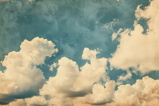 Foto padrão de céu retrô em velha textura de papel raster meia-tona nuvens vintage