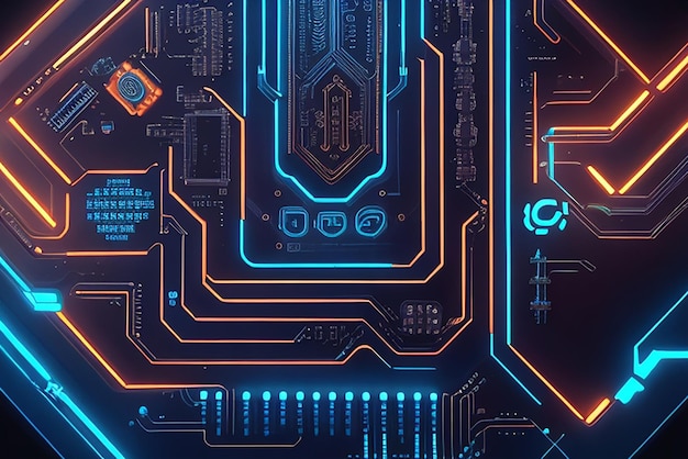 padrão de circuito digital futurista com detalhes brilhantes para um banner de conferência de tecnologia