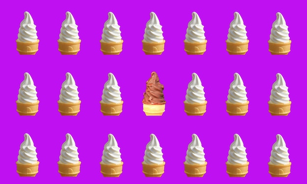 Padrão de cones de sorvete de baunilha em fundo roxo